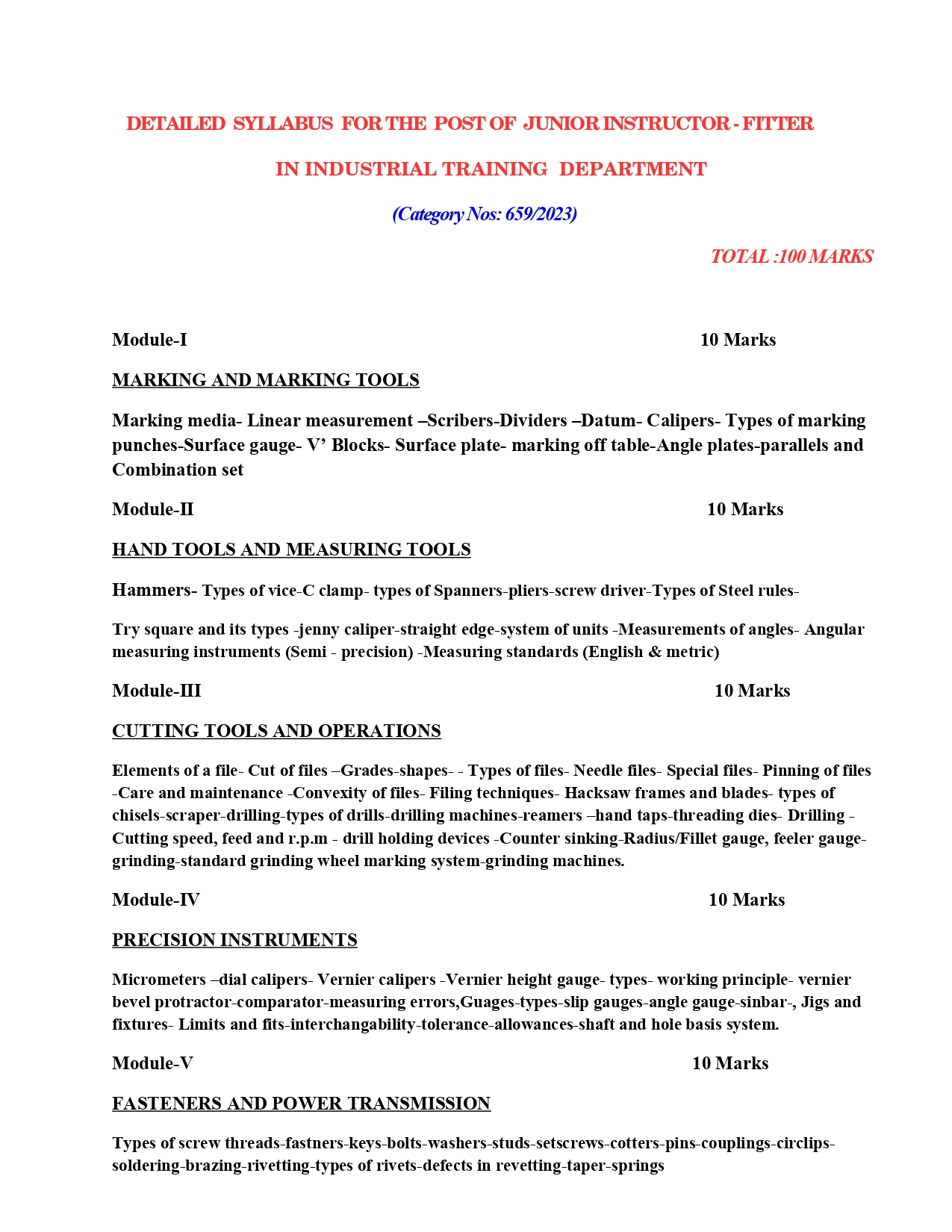 junior instructor kerala psc syllabus
